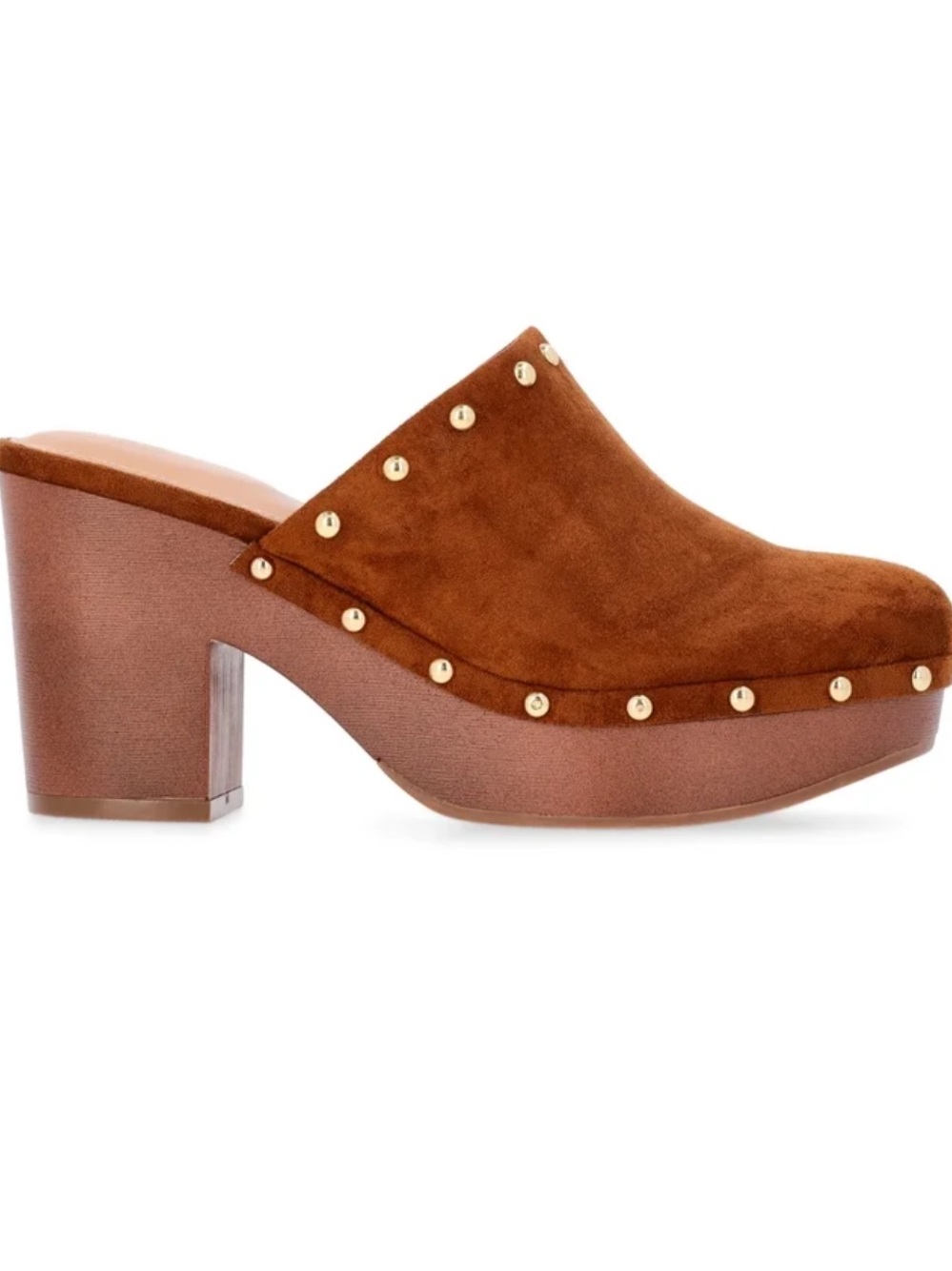 NWT Time and Tru Faux Suede Studded Clogs with Block Heels Size 8